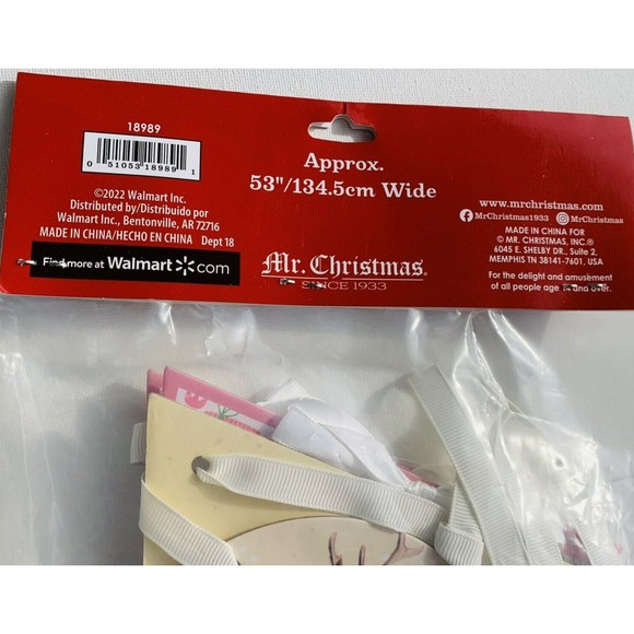 Mr. Christmas Banner MERRY Pink Turquoise Santa Reindeer 1950s Retro Ribbon 53" - Picture 7 of 11